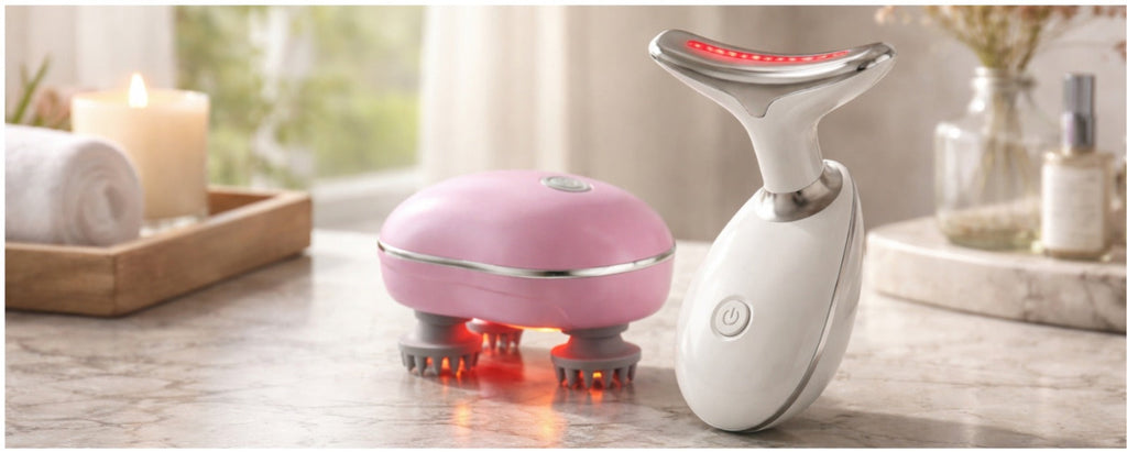 Instant Stress Relief & Hair Growth Scalp Therapy Massager & Advanced LED Skin Repair & Rejuvenation Massager